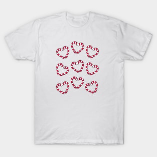 Christmas Candy Cane Hearts Cartoon Pattern, made by EndlessEmporium T-Shirt